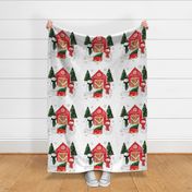 18x18 Pillow Sham Front Fat Quarter Size Makes 18" Square Cushion Cover Snowman Season Winter Christmas Trees and Rustic Red Barn