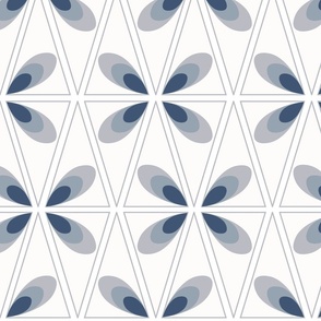 Abstract modern geometric triangles  grays and  navy blue on white 