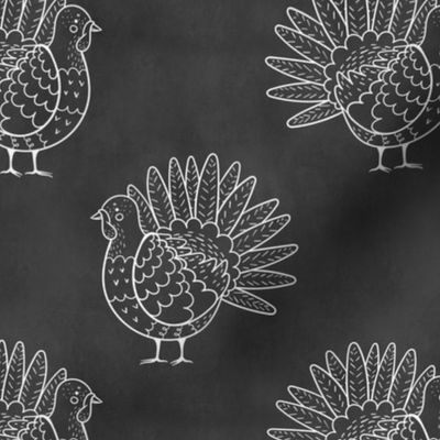 Large Scale Turkey Doodles on Chalkboard Texture Black and White