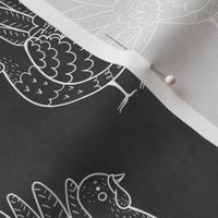 Large Scale Turkey Doodles on Chalkboard Texture Black and White