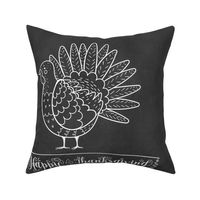 18x18 Pillow Sham Front Fat Quarter Size Makes 18" Square Cushion Cover Thanksgiving Turkey Doodles on Chalkboard Texture Black and White