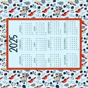 2025 Calendar Wall Hanging Fat Quarter Tea Towel Male and Female Cardinals