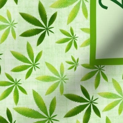 2025 Calendar Wall Hanging Fat Quarter Tea Towel Green Marijuana Pot Leaves