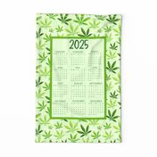 2025 Calendar Wall Hanging Fat Quarter Tea Towel Green Marijuana Pot Leaves