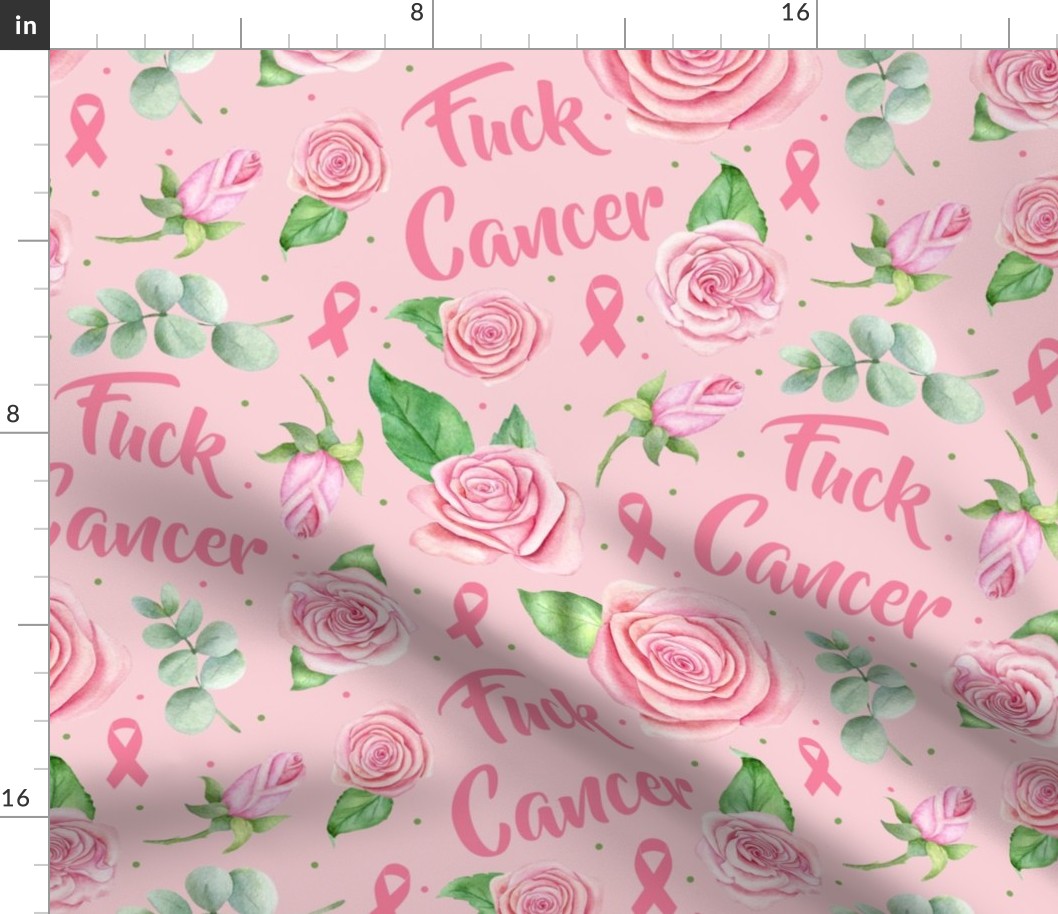 Large Scale Fuck Cancer Pink Ribbons and Roses Breast Cancer Awareness