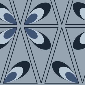 Abstract modern geometric triangles retro vintage 50s gray navy on blue grey