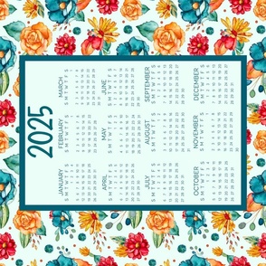 2025 Calendar Wall Hanging Fat Quarter DIY Tea Towel Bright Watercolor Flowers
