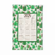 2025 Calendar Wall Hanging Fat Quarter Tea Towel Size Outdoorsy Woodland Pine Tree Forest with Brown Bears