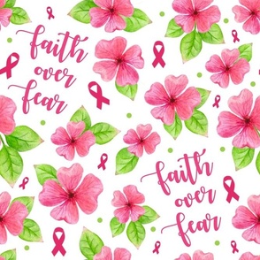 Large Scale Faith Over Fear Pink Ribbon Breast Cancer Awareness Fighter Survivor