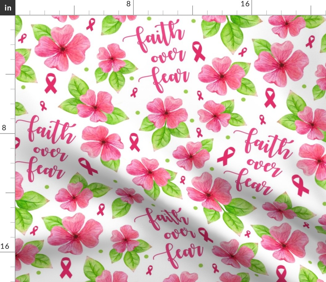 Large Scale Faith Over Fear Pink Ribbon Breast Cancer Awareness Fighter Survivor