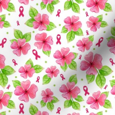 Medium Scale Pink Ribbon and Flowers Breast Cancer Awareness Fighter Survivor