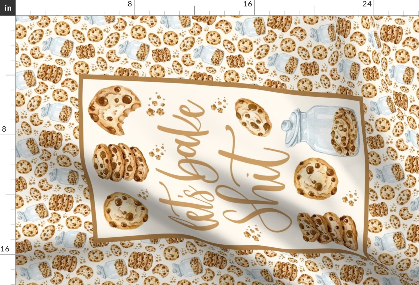 Fat Quarter Panel for Tea Towel or Wall Art Hanging Let's Bake Shit Funny Adult Sweary Humor Chocolate Chip Cookies