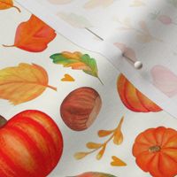 Medium Scale Fall Feels Pumpkins Squash and Autumn Leaves on Ivory