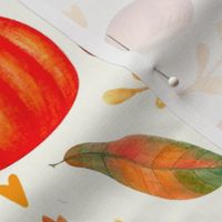 Large Scale Give Thanks with a Grateful Heart Fall Pumpkins Squash and Autumn Leaves on Ivory