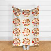18x18 Panel Give Thanks with a Grateful Heart Fall Pumpkins Squash and Autumn Leaves on Ivory for DIY Throw Pillow Cushion Cover Tote Bag