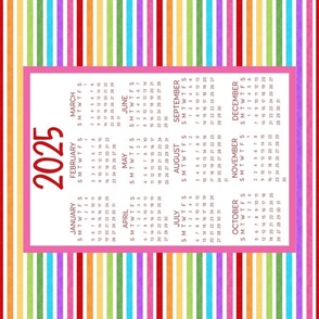 2025 Calendar Wall Hanging Fat Tea Towel Size Candy Rainbow Stripes