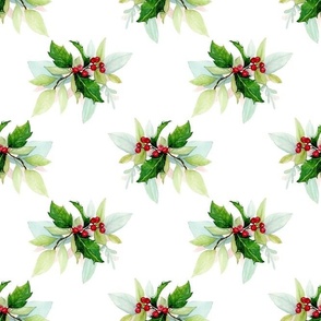 Bigger Scale Holly and Ivy Christmas Holiday Floral on White