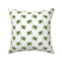 Smaller Scale Holly and Ivy Christmas Holiday Floral on White