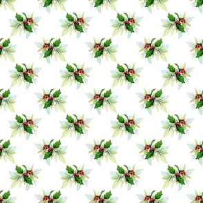 Smaller Scale Holly and Ivy Christmas Holiday Floral on White