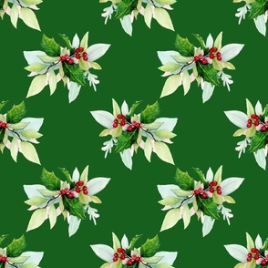 Bigger Scale Holly and Ivy Christmas Holiday Floral on Green