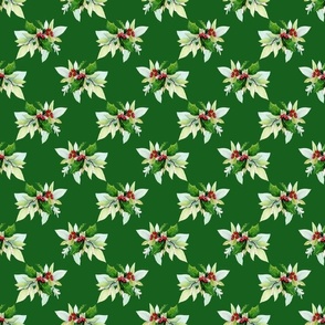 Smaller Scale Holly and Ivy Christmas Holiday Floral on Green