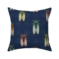 Vintage Cicadas on Navy Blue Tiles - large