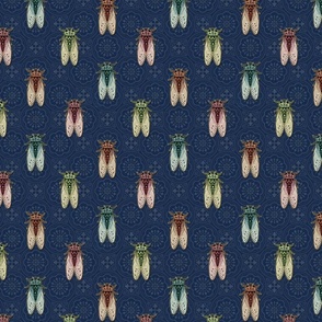 Vintage Cicadas on Navy Blue Tiles - medium