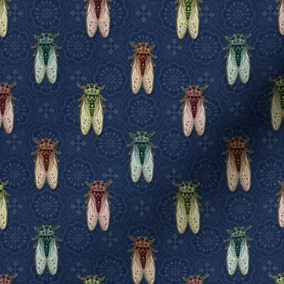 Vintage Cicadas on Navy Blue Tiles - small