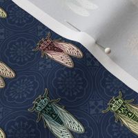 Vintage Cicadas on Navy Blue Tiles - small