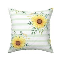 Large Scale Sunflower Bouquet on Light Green and White Stripes