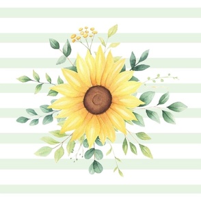 18x18 Pillow Sham Front Fat Quarter Size Makes 18" Square Cushion Cover Sunflower Bouquet on Light Green and White Stripes