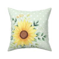 18x18 Pillow Sham Front Fat Quarter Size Makes 18" Square Cushion Cover Sunflower Bouquet on Light Green with White Polkadots