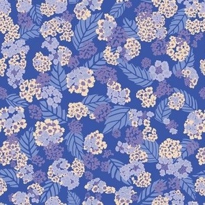 Beige Periwinkle Lilac and Cornflower Lantana on Sapphire Blue