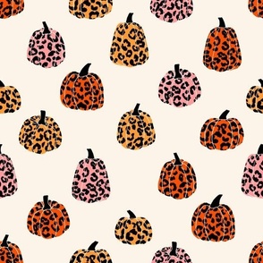 leopard pumpkin fabric - pumpkin fabric, fall, girls autumn cute - brights