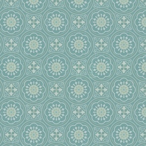 Decorative vintage tiles in duck egg blue/green - large