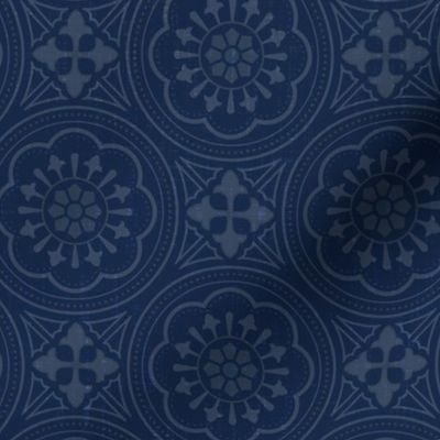 Decorative Victorian style vintage tiles in navy blue - large