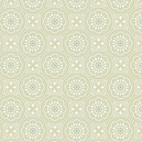 Decorative Victorian style vintage tiles in light citrine green - large