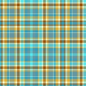 Turquoise Blue Gold and Rust Plaid