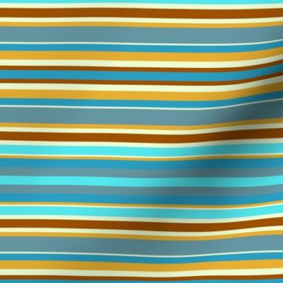 Turquoise Blue Gold and Rust Horizontal Stripe