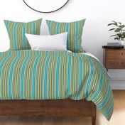Turquoise Blue Gold and Rust Vertical Stripe