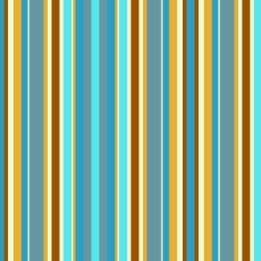 Turquoise Blue Gold and Rust Vertical Stripe