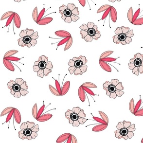 Retro Pastel and Hot Pink Anemone Flower Doodles large scale