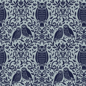 Owl Damask (Blue)