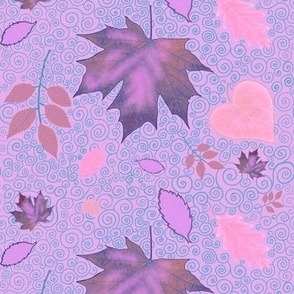 Autumn leaves on lilac