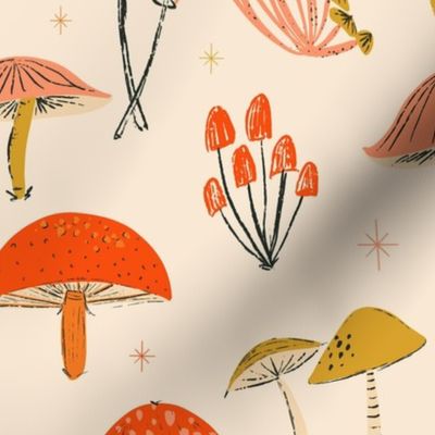Festive Glittery Mushrooms  in Red and Gold