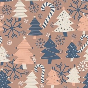 Christmas Celebration - Blue, Peach and Buff - 8" Repeat