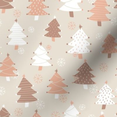 Christmas Trees - Peach, Tan and White - 8" Repeat
