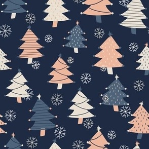 Christmas Trees - Peach, White and Blue - 8" Repeat