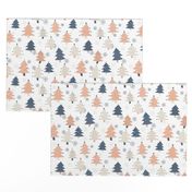 Christmas Trees - Peach, white, Buff and Blue - 8" Repeat