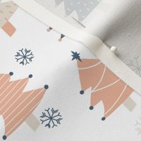 Christmas Trees - Peach, white, Buff and Blue - 8" Repeat